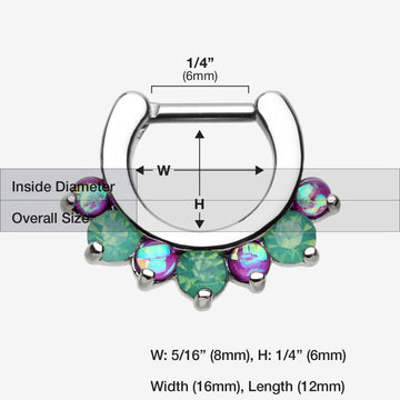 Detail View 1 of Opal Sparkle Deuce Septum Clicker Ring-Green/Purple